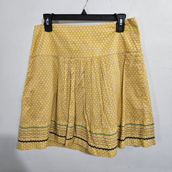 Fossil Womens A Line Yellow Polka Dot Pleated Skirt. Size 4. 100% cotton. - Picture 2 of 8